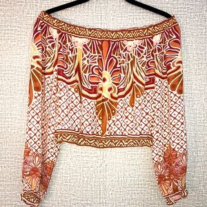 Flying Tomato Off The Shoulder Crop Top Rust Print